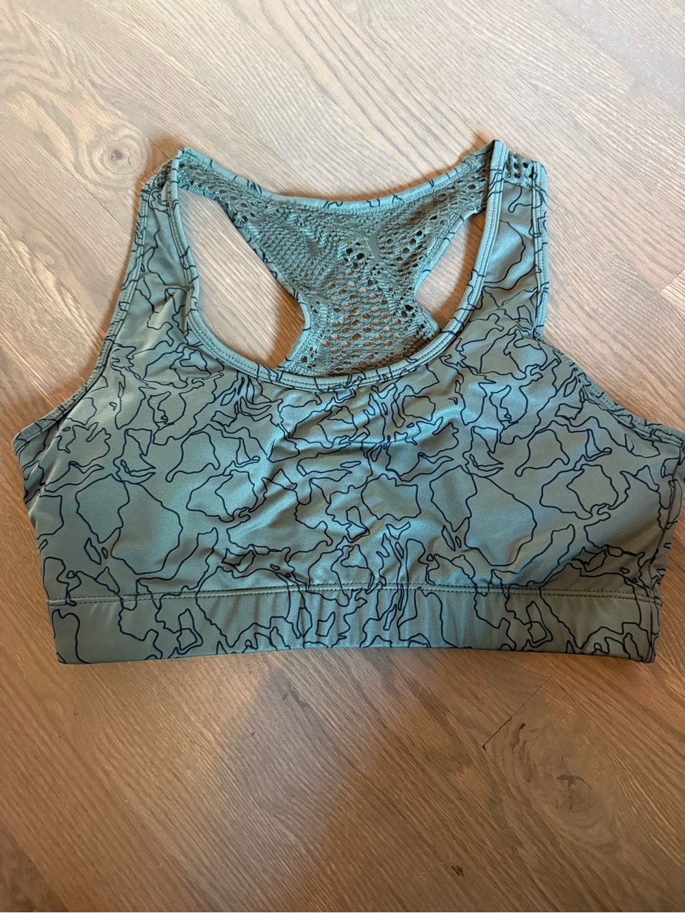 ZYIA Sage Green Racerback Sports Bra with Crochet Back